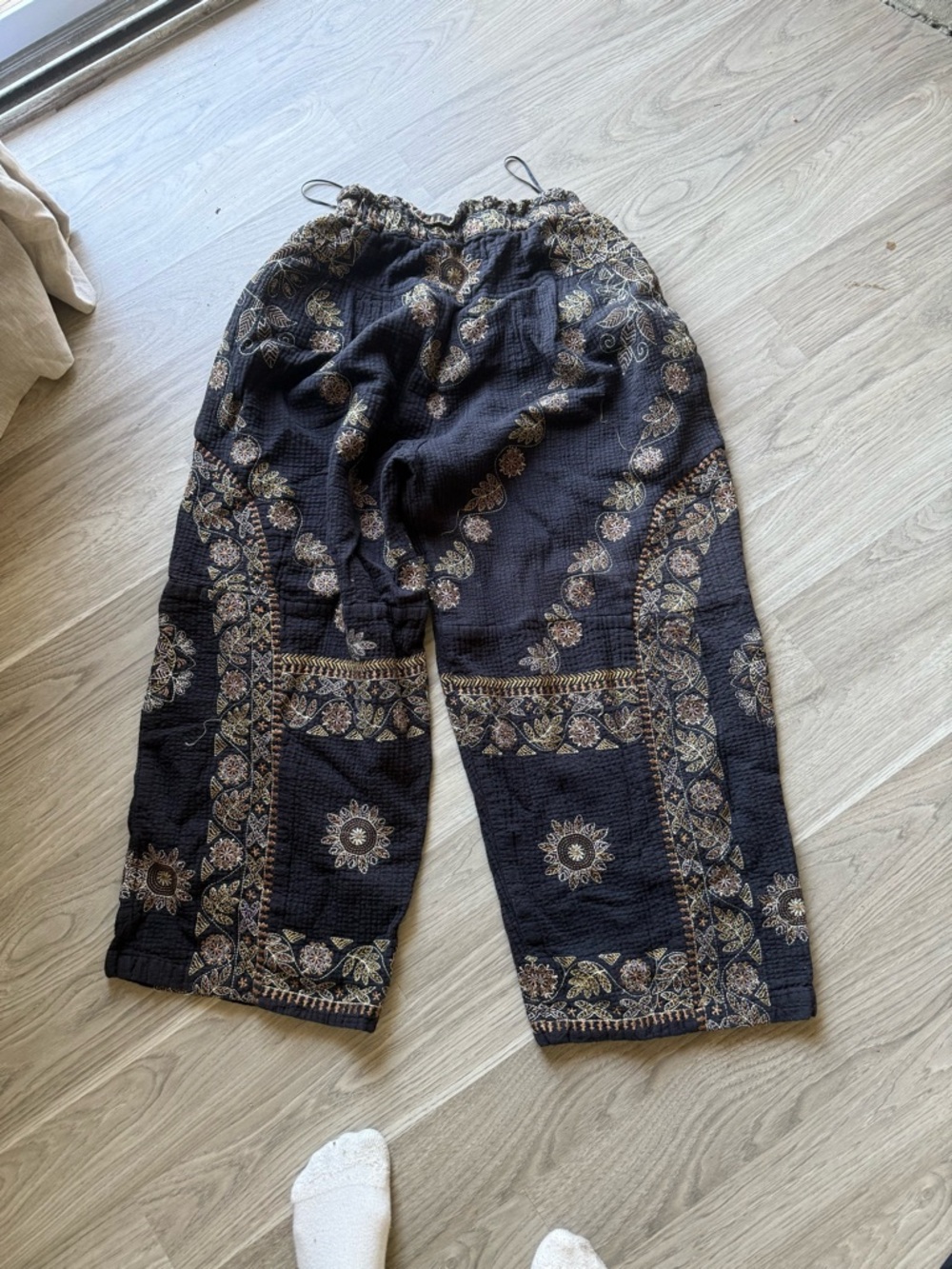 Free people Boho Black Floral Print Lounge Pants